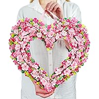 Freshcut Paper Pop Up Cherry Blossom Heart Wreath, 15 inch Floral Paper Wreath, Reuseable Faux Flower Party Decoration & Indoor Wreath & Home Decor - 3D Popup Wreath with Blank Card