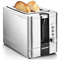 2-Slice Pop-Up Stainless Steel Toaster w/ 7 Shade Settings, Extra Wide Slots for Toasting Bagels, Defrost/Reheat/Cancel Functions, Removable Crumb Tray, 850W, 120V, Silver