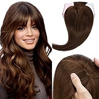 Elailite Hair Toppers for Women with Thinning Hair Real Human Hair V3.0 Clip in Hair Pieces with Bangs for Hair Loss Gray Fine Hair 12 Inch 41g #4 Chocolate Brown