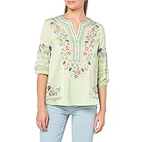 John Mark Women's Petite Embroidered Tunic with Printed Back and Three Quarters Sleeves