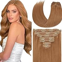 Loxxy 22 Inch Clip in Hair Extensions Human Hair Thick Silky Straight Clip in Double Weft #30 Auturn Blonde Brazilian Human Hair Extensions Lace Clip in Hair Extensions Professional Quality Thick Remy Hair 7pcs 140 Gram