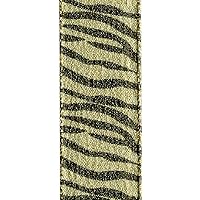 Offray Jeweled Zebra Animal Print Craft Ribbon, 1-1/2-Inch Wide by 25-Yard Spool, Metallic Gold