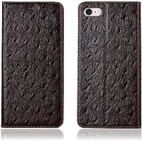 Holster Flip Cover for Apple iPhone SE3 (2022) 4.7 Inch, Ostrich Texture Leather Magnetic Folio Phone Case [Card Holder] [Kickstand] (Color : Brown)