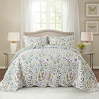 HoneiLife Floral Quilt King Size - 3 Pieces Microfiber Quilt Sets Lightweight Bedspreads Wildflower Coverlets Retro Bed Cover King Quilt Bedding Set All Season Quilts