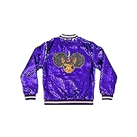 Girl's Sequin Jacket with Unicorn Studded Logo Patch - Pop Star Purple