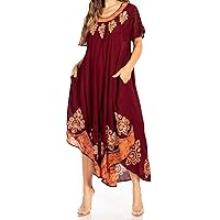 Sakkas Batik Hindi Cap Sleeve Caftan Dress/Cover Up