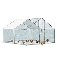 10 x 10 ft Large Metal Chicken Coop Run,Walk-in Metal Poultry Cage Runs House,Heavy Duty Chicken Run,with Waterproof Cover,Rabbits Cats Dogs Farm Pen for Outside Backyard Farm Garden (Silver)