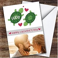 Personalized Cute Turtles Romantic Hearts Photo Happy Valentine's Day Card