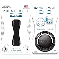 LOVEHANDLE Phone Holder and Phone Grip - Universal Grip and Car Mount for Smartphones and Mini Tablets with 360 Rotation Technology - Bundle Includes Black Grip and Mount