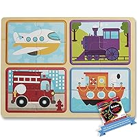 Ready, Set, Go Vehicle: Natural Play Wooden x Puzzle & 1 Me l i ssa & Doug Scratch Art Mini-Pad Bundle (31361)