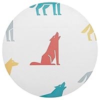 Wolf Logo Isolated Placemats Round, Set of 4 Placemats, PVC and Polyester, 15.4 Inches