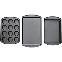 Wilton Perfect Results Non-Stick Muffin, Baking Sheet and Oblong Pan Bakeware Set, 3-Piece