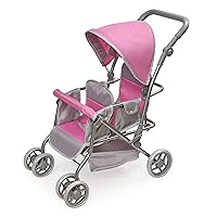 Badger Basket Toy Cruise Folding Inline Double Doll Stroller for 20 inch Dolls - Gray/Pink