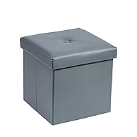 VECELO Storage Ottoman, Footrest Footstool, 11.8'' Folding Ottoman Small Square Cube Storage Chest for Living Room Utility Room Entryway, Holds up to 176 lb, Easy to Assemble, Grey