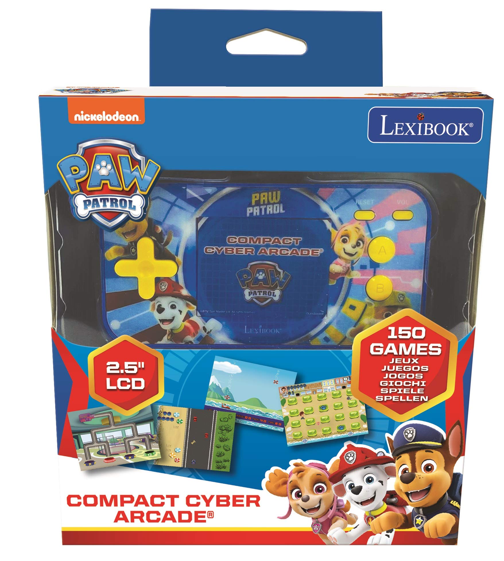 LEXiBOOK JL2367PA Paw Patrol Chase Compact Cyber Arcade Portable Console, 150 Games, LCD, Battery Operated, Red/Blue