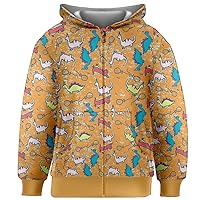 PattyCandy Kids Jacket Dinosaur Heart Style GRR Pattern Zip with Hood for Little & Big Kids