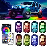 8 Pods LED Rock Lights Kit, Multi-Color, App/Remote Control - Waterproof Underglow Lights for Truck SUV ATV Boat - Music Mode