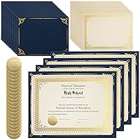Fainne 50 Sets Certificate Kit Includes 50 Pcs 9.5 x 12 Inch Certificate Holders 50 Pcs Letter Size Certificate Papers 50 Pcs Gold Foil Award Seals Diploma Covers for Appreciation (Navy Blue, Gold)