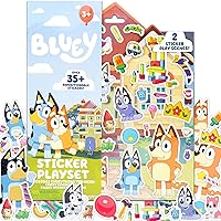 Bluey Sticker Playset, 2 Sticker Play Scenes, 35+ Reusable Puffy Bluey Repositionable Stickers for Kids, Perfect for Travel, Screen-Free Fun