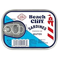 Beach Cliff Sardines in Water, 3.75 oz Can - Wild Caught Sardines - 12g Protein per Serving - Gluten Free, Keto Friendly