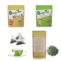 Premium Powder Green Tea with Lemon and Orange Mikan, Nozomi and Teabag Tea Set from Japanese Green Tea Co – Great for Cholesterol, Skin, Healthy Option - Ideal for Tea Lovers