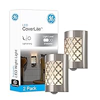 GE CoverLite LED Night Light, Plug-In, Dusk to Dawn Sensor, Home Decor, LED Lights for Bedroom, Bathroom, Kitchen, Hallway, 2 Pack, 46815, Brushed Nickel | Moroccan