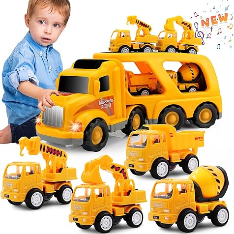 Construction Truck Toddler Toys Car: Toys for 2 3 4 Year Old Boy 5 in 1 Carrier Toys for Kids age 2-3 2-4 3-5 | 18 Months 2 Year Old Boy Christmas Birthday Gifts
