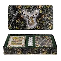 River's Edge Products Playing Cards and Dice Set, 2 Decks of Cards and 5 Dice, Themed Deck of Cards in Tin Case, Unique Novelty Casino Cards for Poker and Gambling Games, Mossy Oak Deer