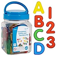 Transparent Letters and Numbers - Mini Jar - Colorful, Plastic Letters and Numbers - Light Box Accessory - Sensory Play - Practice Counting and Spelling