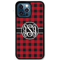 iPhone 12, Phone Case Compatible with iPhone 12 [6.1 inch] Red Black Buffalo Plaid Check Monogrammed Personalized IP12