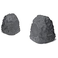 iLive Outdoor Rock Speaker Pair - Wireless Waterproof Bluetooth Speakers for Patio, Garden, Built for All Seasons with Rechargeable Battery (ISBW422G), Gray