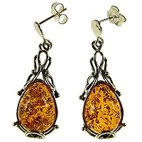 Baltic amber and sterling silver 925 designer cognac dangling stud earrings jewellery jewelry