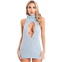 iiniim Women Sleeveless Knit High Collar Backless Bodycon Mini Dress Lace Up Bandage Sexy Nightclub Dress
