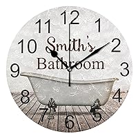 Custom Vintage Bathtub Wall Clock for Bathroom 10 Inch Personalized Silent Clock Non-Ticking Battery Operated Home Modern Decor for Living Room, Bedroom, Office
