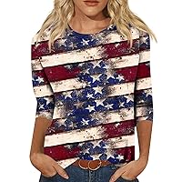 Independence Day 3/4 Sleeve Tops for Women Summer 4Th of July Tops Crewneck Yom Ha'atzmaut Casual T-Shirt