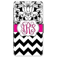iPhone Xs Max, Phone Wallet Case Compatible with iPhone Xs Max [6.5 inch] Damask Chevrons Hot Pink Monogrammed Personalized Protective Case IPXSMW