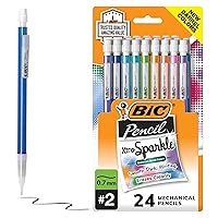 BIC Xtra-Sparkle Number 2 Mechanical Pencils With Erasers (MPLP241-BLK), Medium Point (0.7mm), 24-Count Pack, Cute Mechanical Pencils For Girls, Boys and Adults (Barrel Colors May Vary)