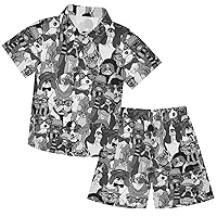 visesunny Toddler Boys 2 Piece Outfit Button Down Shirt and Short Sets Dog Cat with Eyeglasses Boy Summer Outfits