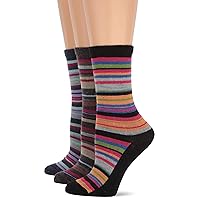 Women's Merino Wool Blend Colorful Stripe Crew Socks 3 Pair Pack, Multi, Medium
