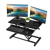 TechOrbits Standing Desk Converter - 32 Inch Adjustable Sit to Stand Up Desk Workstation, Particle Board, Dual Monitor Desk Riser with Keyboard Tray, Desktop Riser for Home Office Laptop, Black 32
