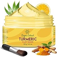 Turmeric Face Mask – 4.2 fl oz / 120g – Vitamin C Brightening Clay Mask for Face, Formulated to Reduce Dark Spots, Deep Cleansing Clay Mask, with Honey, Jojoba Oil, Aloe Vera
