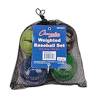 Champion Sports Weighted Training Baseball Set - Rubber Cork Core - Leather Cover - Set of 4 Balls - Graduated Weights - 9 to 12 oz - 9 Inch Diameter