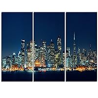 Designart San Francisco Skyline at Night-Cityscape Canvas Art Print-36x28in-Multipanel 3 Piece, 36x28-3 Panels