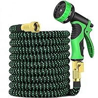 Expandable Garden Hose 75 ft with 10 Function Nozzle Sprayer, Lightweight Flexible Water Hose with Durable Collapsible Latex Core & Solid Brass Fittings, 75ft Retractable Stretch Hose, Black & Green