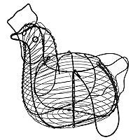 Chicken Egg Basket - Chicken Shaped Decorative Black Metal Wire Basket Farm Style Kitchen Egg Collecting Basket