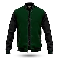 RELDOX Brand Varsity Jacket, Wool Body with Leather Arms Letterman Baseball Unique & Stylish Color Dark Green-Black, Size XL