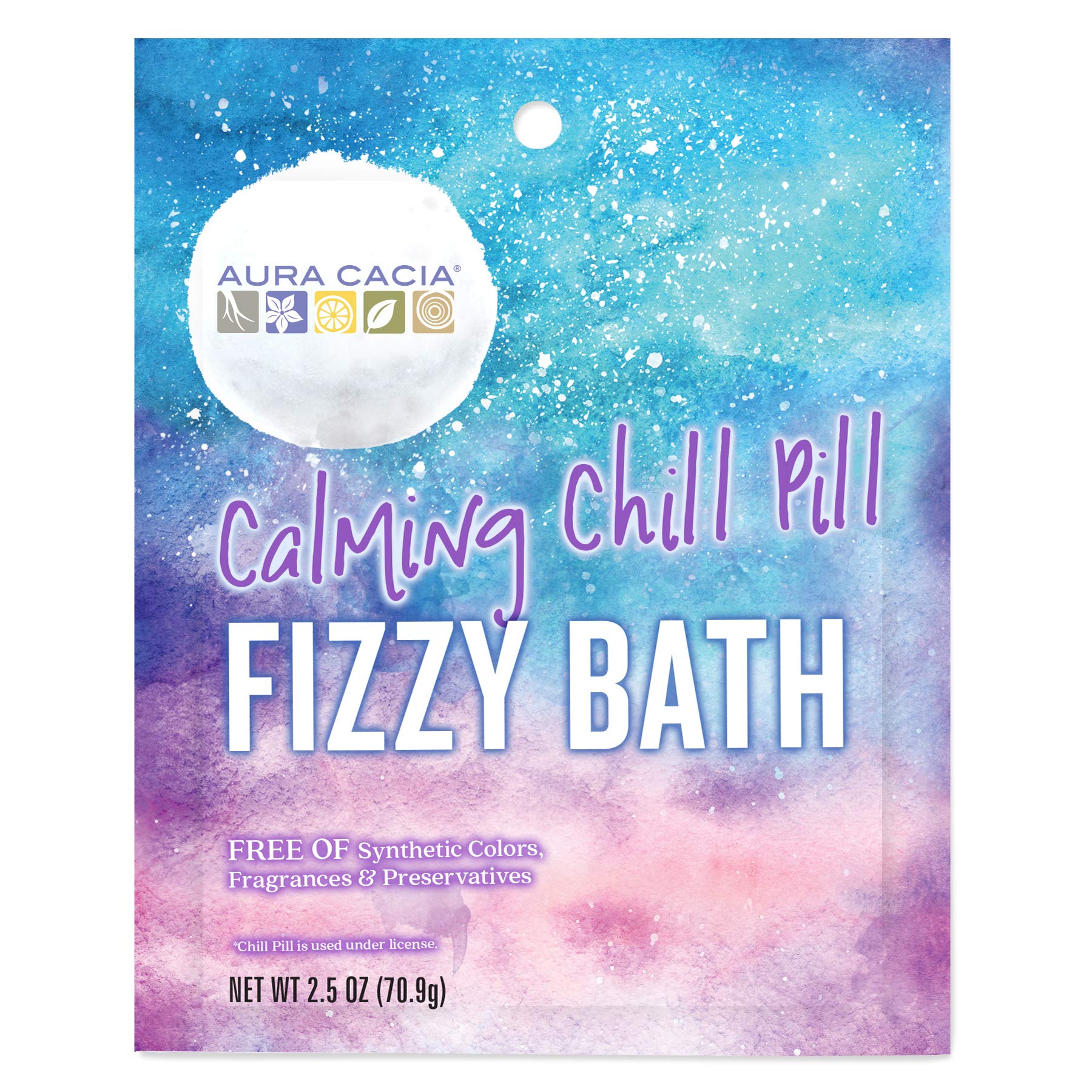 Aura Cacia Calming Chill Pill Fizzy Bath | GC/MS Tested for Purity | 2.5 oz (70.9g)