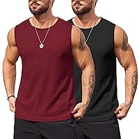 COOFANDY Men's Workout Tank Tops Sleeveless Gym Muscle Tee Shirts 2 Pack Casual Breathable Waffle Knit Tanks