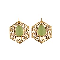 Prehnite Pear Shape Gemstone Connector Pair Gold Plated Single Loop Earring or Necklace Connector Jewelry Findings