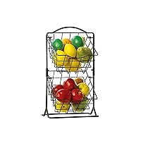 2-Tier Metal Mini Countertop Fruit Storage Basket, Antique Black